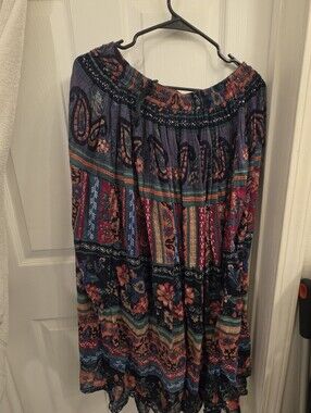 Boho Hippie Whimsigoth Maxi skirt 100% Cotton Paisley Floral Pattern